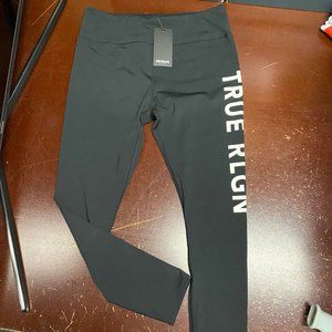 True Religion Womens Black High Waist Tight Fit Compression Leggings Size L XL